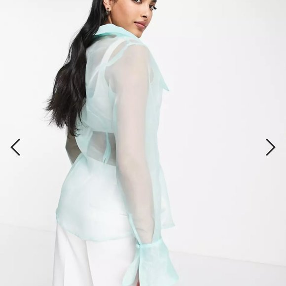 *NWT* ASOS DESIGN occasion organza shirt in light blue - Picture 2 of 4